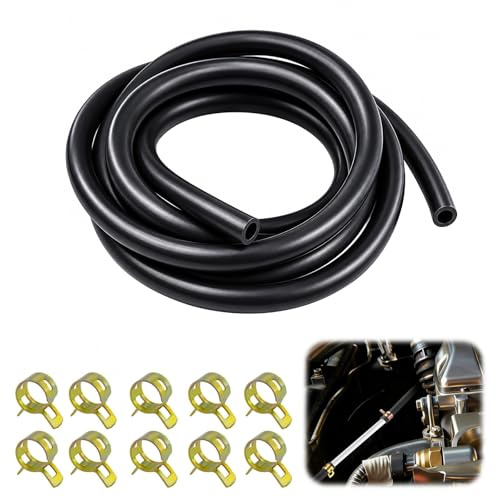 KALUROIL Tuyau de Carburant Ø5 mm 2 m avec 10 Colliers de Serrage, Durite Essence 3/16 pour Petit Moteur, Tondeuse, Générateur, Karting, ATV, Motoculteur, Résistant Huile et Éthanol