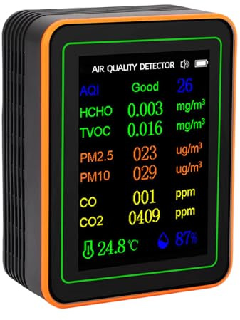 FTVOGUE Detector de Calidad del Aire Interior Monitor de Calidad del Aire ABS con Pantalla LCD a Color PM2.5 TVOC HCHO Pantalla de Humedad y Temperatura para Oficina en Casa de 14 a 122 °F (naranja