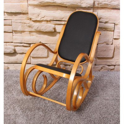 Mendler Schaukelstuhl M41, Schwingsessel Fernsehsessel, Massiv-Holz - Eiche-Optik, Kunstleder schwarz