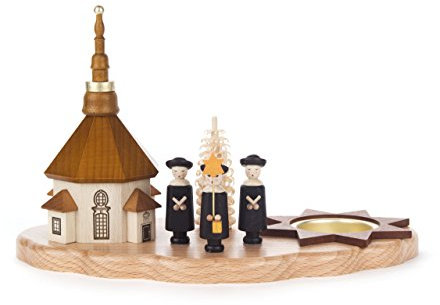 Teelicht-Halter mit Kirche und Kurrende von DREGENO SEIFFEN 21,5 cm – Original erzgebirgische Handarbeit, stimmungsvolle Weihnachts-Dekoration