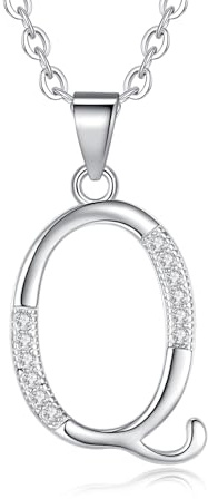 VIKI LYNN Initial Anhänger Q 925 Sterling Silber Buchstabe Halskette mit Zirkonia Personalisierte Geschenke für Frauen Damen Mädchen