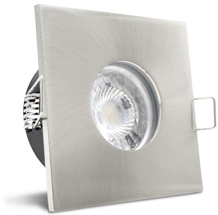 trendlights24 V2 LED Decken Einbaustrahler Bad IP65 4er Set 4W 12V & Trafo | Edelstahl Optik, eckig, Warmweiß, Niedervolt, GU5.3, Spot, austauschbar, Einbauleuchte, Dusche, Feuchtraum, innen, außen