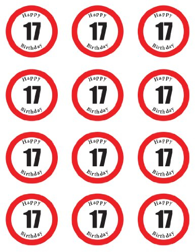 Anglesit PRE-CUT HAPPY 17TH BIRTHDAY SIGN EDIBLE RICE/WAFER PAPER CUP CAKE TOPPERS PARTY DECORATION