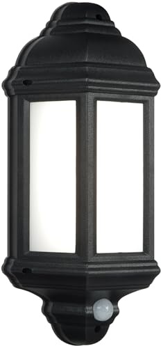 Saxby Halbury 7W Black Outdoor Garden Security PIR Motion Sensor IP44 Lantern LED Wall Light