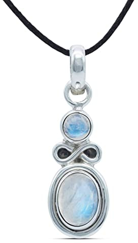 mantraroma Kettenanhänger 925 Silber Mondstein weißer Stein schimmer Edelstein Kettenanhänger Damen Sterling Silber Halskette Anhänger Geschenk (MAH-075-04)