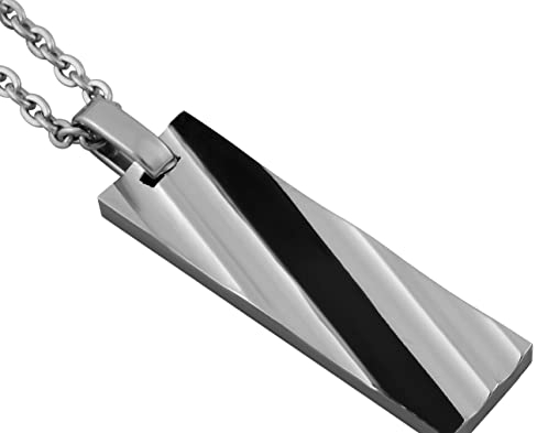Hanessa Personalisierte Kette mit Gravur Edelstahl 50 cm mit Anhänger Rechteck geriffelt in silber schwarz - Personalisierte Halskette für Männer - Personalisierter Schmuck Herren Kettenanhänger