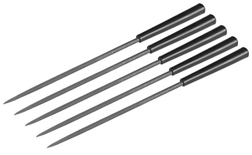 sourcing map Lima de aguja redonda de acero de segundo corte de 5 piezas con mango de plástico, 3 mm x 140 mm