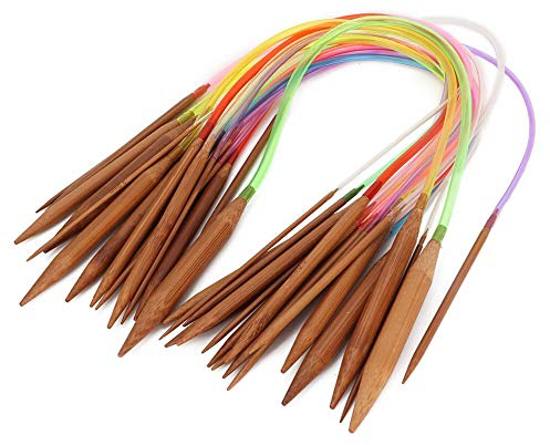 Bambus Stricknadeln Set - Doppelspitze Webwerkzeuge für Handarbeit, Stricksets mit buntem Kunststoffrohr (40 cm)