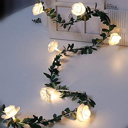 Fleurs Artificielles Rose Guirlande Vigne LED Blanche Chaude Guirlande Mariage Jardin Terrasse Restaurant Salon Décoration (3 M 20 LEDs)