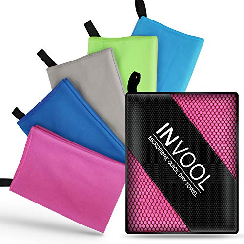 Invool Microfiber Towel, 90X180cm 5 Colours with Carry Bag - Quick Dry Towel for Travel, Camping, Fitness, Beach, Vacation, Fast Drying and Absorbent (Rose Red)