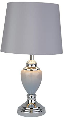Lighting Supermarket Hepburn Small Ceramic Table Lamp with Matching Shade - Modern Grey & Silver