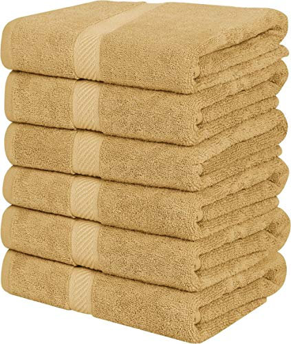 Utopia Towels Paquete de 6 Juego de Toallas de baño, 100% algodón Hilado en Anillo (60 x 120 CM) Alta absorción, Secado rápido, Toallas de Hotel, SPA y baño de Primera Calidad (Beige)