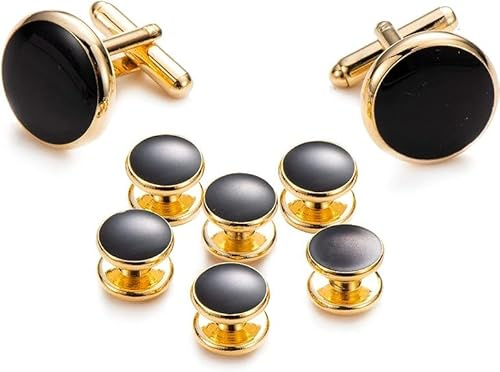 Ujoy Laiton Bouton Manchette Cad-Eaux De Mariage Fête Des Pères, Boutons De Manchette Élégants En Cristal Noir Et Doré Pour Hommes, Boutons De Manchette Pour Le Père De La Mariée