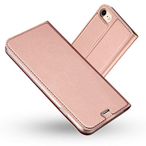 RADOO Coque iPhone SE 2020, Ultra Mince en Cuir PU Premium Housse à Rabat Portefeuille Coque [Antichoc TPU] [Fente pour Carte] [Fermoir Magnétique] pour iPhone SE 2020 (4,7 Pouces) (Or Rose)