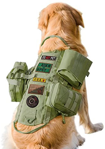 AIWAI Taktisches Hundegeschirr Molle-Weste No-Pull Sicherheitsgeschirr für mittlere und große Hunde verstellbar, Outdoor-Training Militärisches Material Geschirr mit Taschen (L, Armeegrün)