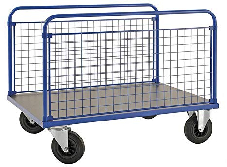 Längswandwagen mit Gitterwänden 500 kg, LxBxH 1.000 x 700 x 900 mm, blau