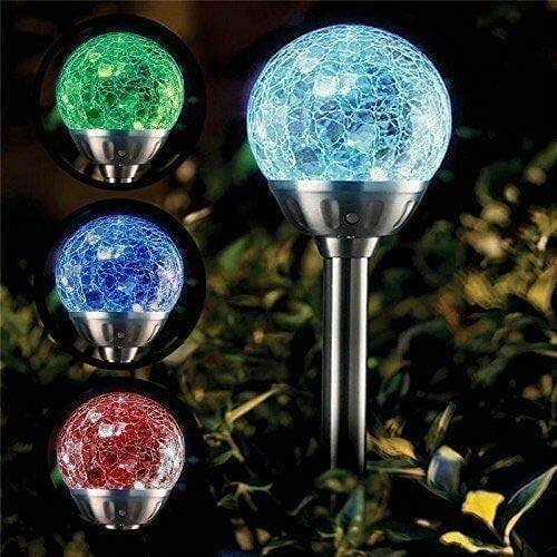 HitlineUK Solar Lights Outdoor - Colour Changing Waterproof Stainless Steel Solar Glass Ball Large 8cm Garden Light for Lawn, Yard, Patio, Pathway, Walkway, 3 Pack