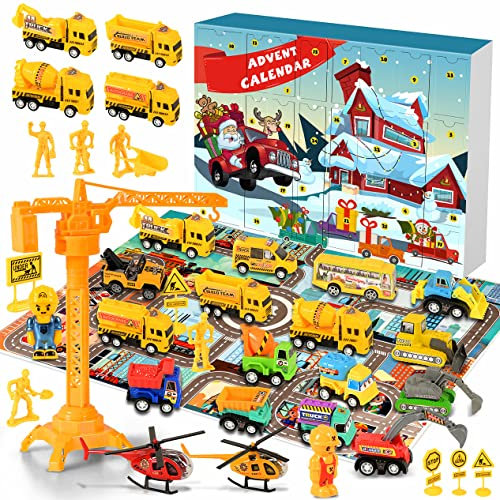 iZoeL Adventskalender Junge Fahrzeuge 24 Überraschung Baufahrzeug Flugzeuge 2021 Weihnachtskalender Geschenk für Kinder ab 3-12 Jahre