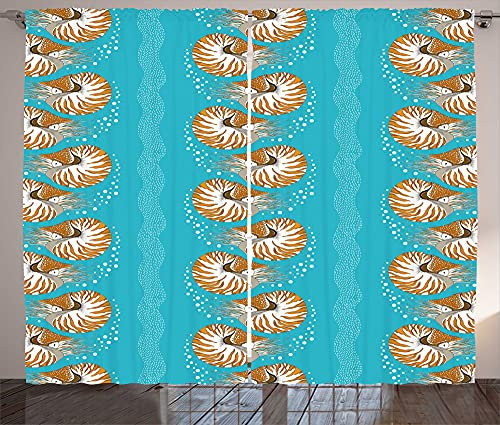 ABAKUHAUS Unterwasser- Rustikaler Vorhang, Exotische Nautilus Bild, Wohnzimmer Universalband Gardinen mit Schlaufen und Haken, 280 x 175 cm, Sea Blue Ginger and White