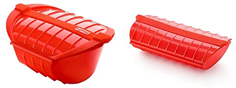 Lékué Estuche hondo de vapor XL, capacidad de 1000 ml, para 3-4 personas, color rojo + Estuche de vapor, 1-2 personas, color rojo