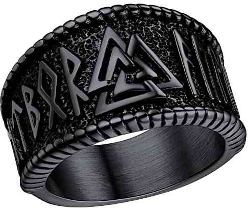 FaithHeart Viking Rune Fingerring Punk Retro Ring für Herren Männer Schwarz Valknut Fingerring in 14.3mm breit für Weihnachten Geburtstag