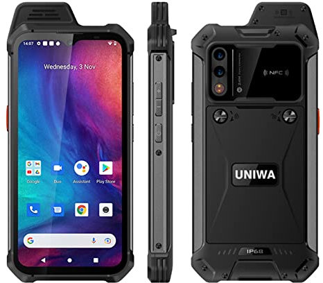 UNIWA W888 Zello Walkie Talkie - Pantalla táctil de 6.3 pulgadas, procesador Octa Core, 4 GB de RAM, 64 GB de ROM, extraíble, 5000 mAh, versión global 4G, Android 11 NFC, smartphone (negro, añadir
