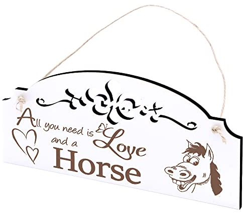 Schild lustiger Pferdekopf Deko 20x10cm - All you need is Love and a Horse - Holz Wanddeko Dekoration Wand