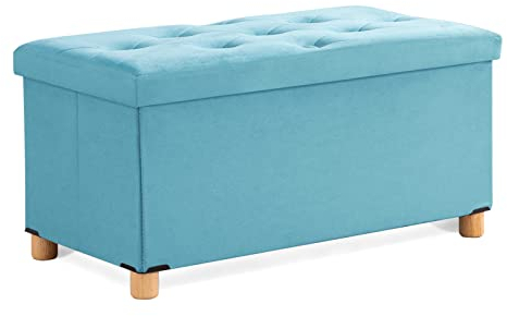 BRIAN & DANY Ottoman Storage Box with 4 Wood Legs, Velvet Storage Ottoman for Living Room, Teal, 76 x 38 x 38 cm