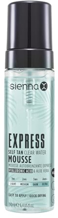 Sienna X Express Clear Self Tan Water Mousse (190ml) Vegan Tanning Mousse with Hyaluronic Acid and Aloe Vera