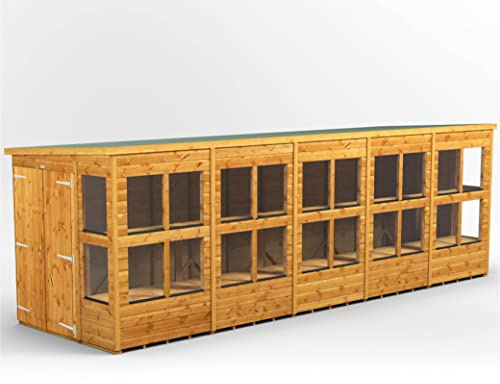 POWER High Grade Premium Pent Potting Wooden Greenhouse Shed with Security Features, Double Doors, PVC Window sills, Door & Window Flexibility, made from 12 mm Extra Thick Timber