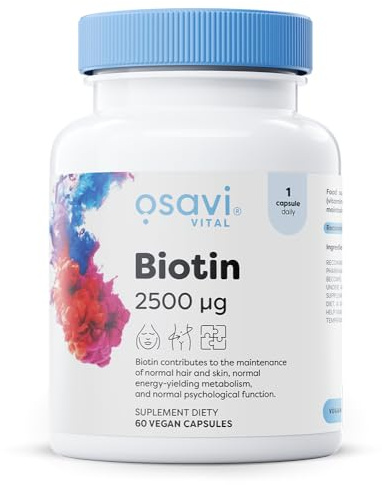 Osavi Biotin 2,500 μg – 60 Vegan Capsules | Essential Beauty Vitamin for Healthy Hair, Skin & Nails | Supports Metabolism & Nervous System | Clean Label | Vegan–Friendly