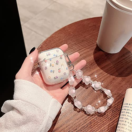 Kompatibel mit Airpods 1/2 Hülle, CrazyLemon Pinke Lila Blümchen mit Floralem Armband Frauen Beliebtes Design TPU Transparente Kopfhörerhülle