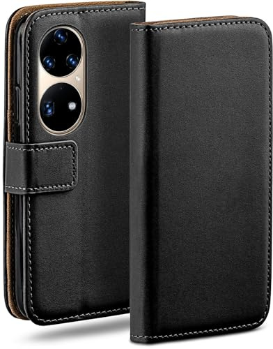 moex Book Case für Huawei P50 Pro Handyhülle mit Kartenfach, Hülle klappbar 360 Grad Schutzhülle, Klapphülle Flip Case Cover, PU Leder Handytasche Lederhülle, Schwarz