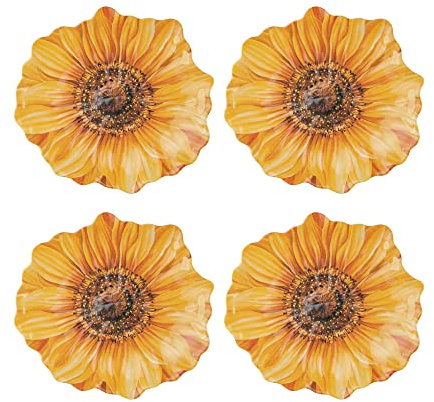 UP ware Melamin-Dessertteller mit Sonnenblumen-Motiv, kleine Servierteller, für Vorspeisen, Snacks und Beilagen, Gelb, 19,1 x 17,8 cm, 4 Stück
