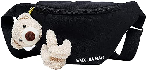 BEAUTYBIGBANG Teddybär Bauchtasche, 3D Cartoon Tier Kawaii Süße Tragetasche Brusttasche Tasche Japanischer Stil Geldbörse Schultertasche Geschenk Teenager Kind Student Schule Outdoor Sport (Schwarz)