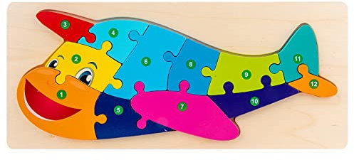 Wooden Toddler Jigsaw Puzzles for Girls Boys | Montessori Wooden Toys for Kids Gifts Age 2 3 (Airplane)