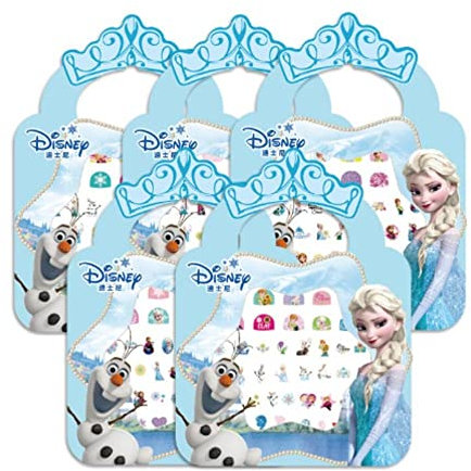 Fashion Yo 5 Sheets Toddlers Princess Elsa Minnie Kids Girls Nail Stickers Earring Stickers Art Decal Party Bag Fillers Decor for Kids Girls Birthday Gift (Elsa Nail Stickers)