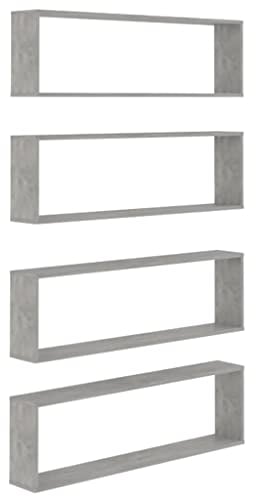 vidaXL 4X Würfelregal Wandregal Hängeregal Cube Lounge CD Regal Dekoregal Bücherregal Schweberegal Wandboard Regalwürfel Betongrau 100x15x30cm Holzwerkstoff
