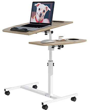 PIPIPOXER Computertisch Laptoptisch Höhenverstellbarer 61-95cm Schreibtisch mit 40x40cm Tischplatte+40x20cm Mausablage,4 drehbare 360 ° Räder und Becherhalter für Computer,Laptop,Büro,Bett Holzfarbe