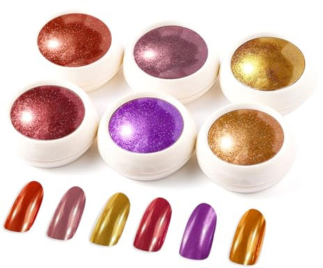 BISHENGYF Metal Chrome Nail Powder【Fine Powder】 6PCS Metallic Rose Gold Chrome Powder for Nails Mirror Effect Nail Powder with 8Pcs Sponge Sticks for Nail Art Halloween Decoration 1g/Jar