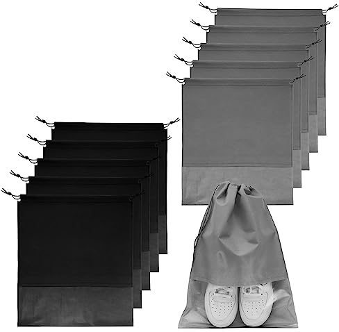 Lot de 10 Sac à Chaussures de Voyage,Housse à Chaussures,32 X 44CM,Sacs de Rangement pour Chaussures avec Fenêtre Transparente pour la Vie Quotidienne et Les Voyages(5 Gris+5 Noir)