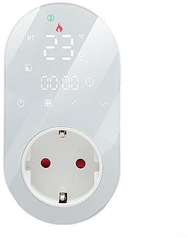 RANRAO Digital Thermostat Steckdose, Intelligent WiFi Temperaturschalter mit LCD Display, LCD Bildschirm Temperaturschalter, Digital Plug-in-Thermostat für Homematisch Heizung, Weiß