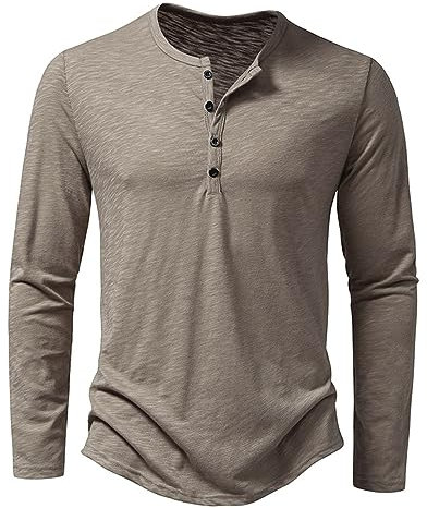 NOAGENJT Mens White Shirts Long Sleeve Slim Fit 3 Pack Casual Cotton Linen Henley Shirt Grandad Banded Button Summer Tops