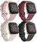 Tobfit 4 Armbänder für Damen und Herren, Silikon Weiche Sport Ersatzarmbänder für Fitbit Versa 2, Versa, Versa Lite, SE (S, Rotwein/Roségold/Starlight/Schwarz)