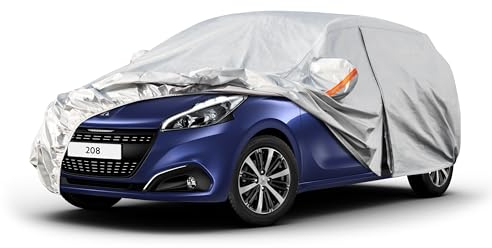 Kayme Autoplane Wasserdicht Atmungsaktiv für Peugeot 208 (2012-2025), 6 Schichten Vollgarage Autoabdeckung für Regen Sonne Staub Schutz Verkratzt, Autoabdeckung mit Reflektierenden Streifen.
