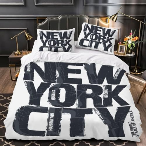 Bettwäsche 135x200 New York City 3D Bettwäsche-Sets New York 3 Teilig Weich Mikrofaser Bettbezug Set mit Reißverschluss + 2 Kissenbezüge 80x80 cm 535-B