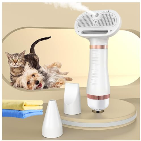 Phon per Cani, 4 in 1 Con Spazzola, 3 Impostazioni Temperatura Regolabile Soffiatore per Cani Portatile, E Panno Super Assorbente per Cani e Gatti,white