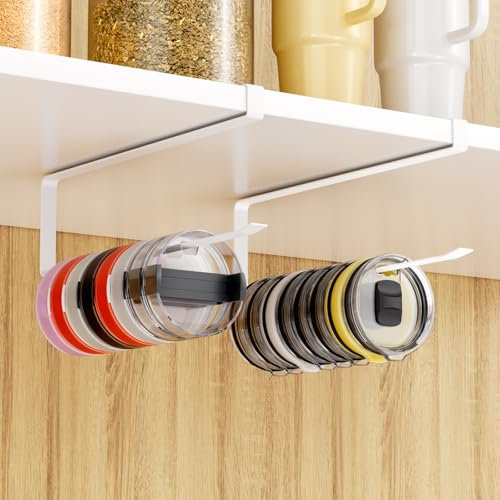 2 PCS Tumbler Lid Organizers, Ample Lid Capacity Up to 30 Lids, No Adhesive No Drill Yeti Lid Organizer Holder Inside Cabinet, Space-Saving Yeti Stanley Tumbler Cup Lid Holder Organizer for Kitchen