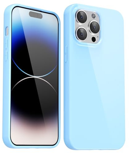 Svanove for iPhone 14 Pro Case Silicone, Glossy Soft Rubber Gel Jelly Cute Protective Plastic Simple Plain Phone Case Cover for Women Girl, Slim Thin Flexible Shockproof TPU, Light Blue