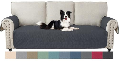Ystyle Housse Canapé 3 Places avec Accoudoirs, Housses De Canapé Imperméable sans Dossier, Housse De Protection Canapé Animaux, Couvre Canape, Couverture Magnétique pour Canapé, Gris Foncé